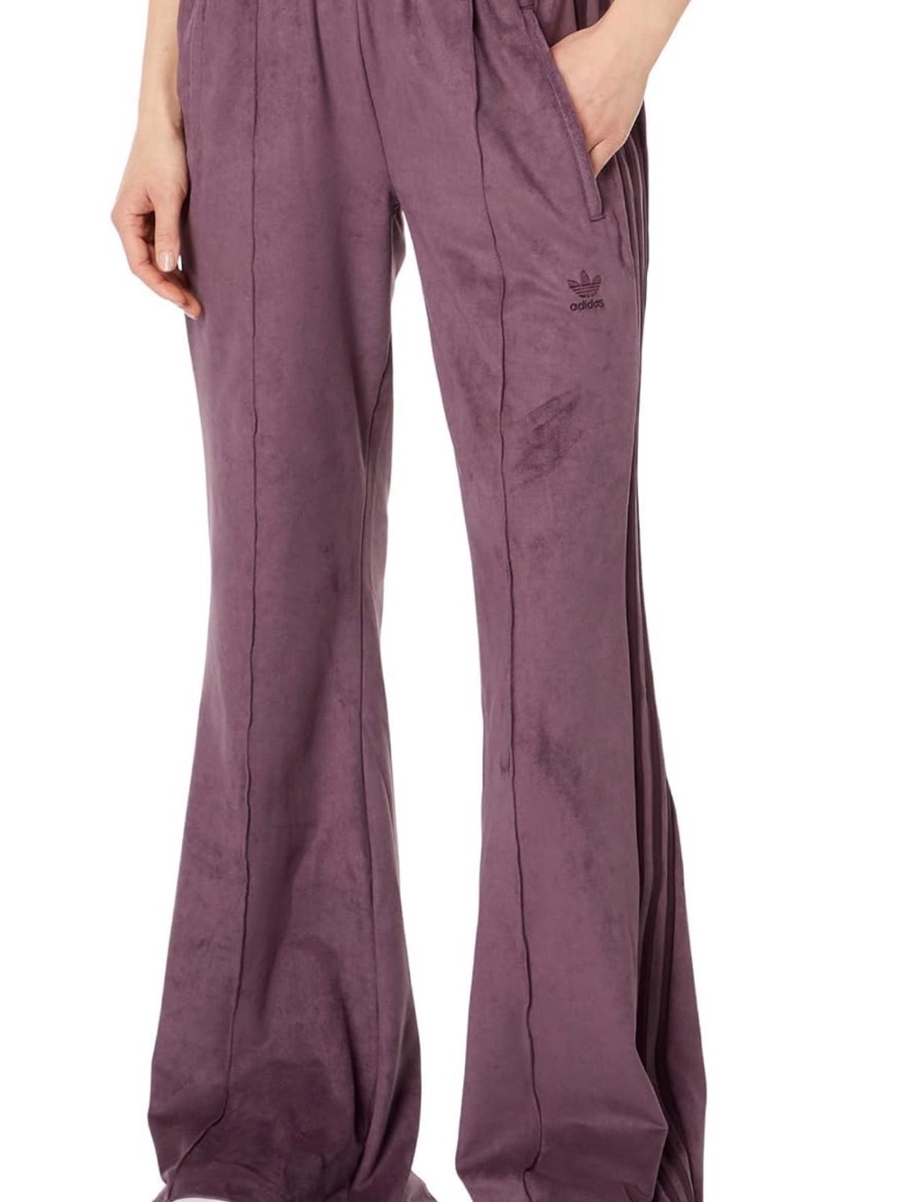 Adidas Faux Suede Flare Track Pants In Maroon Purple